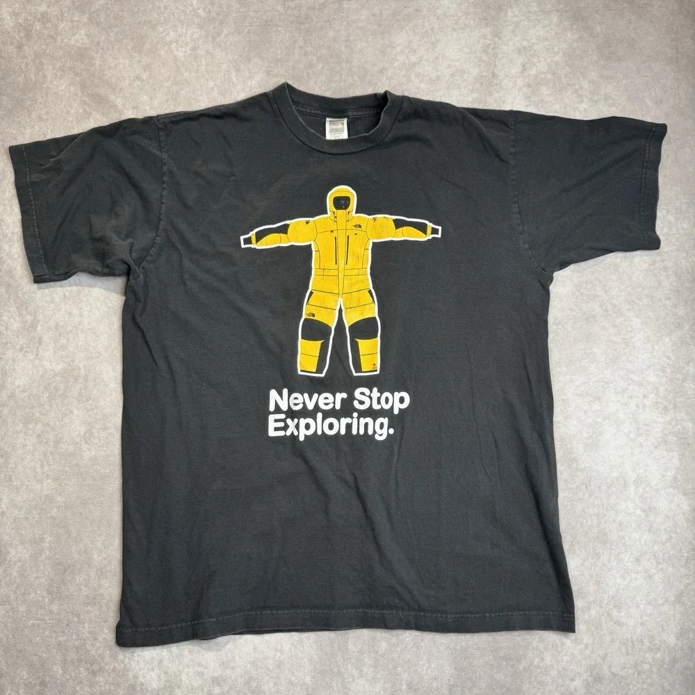 Vtg The North Face Himalayan Suit Never Stop Exploring Shirt XL Reverse Print